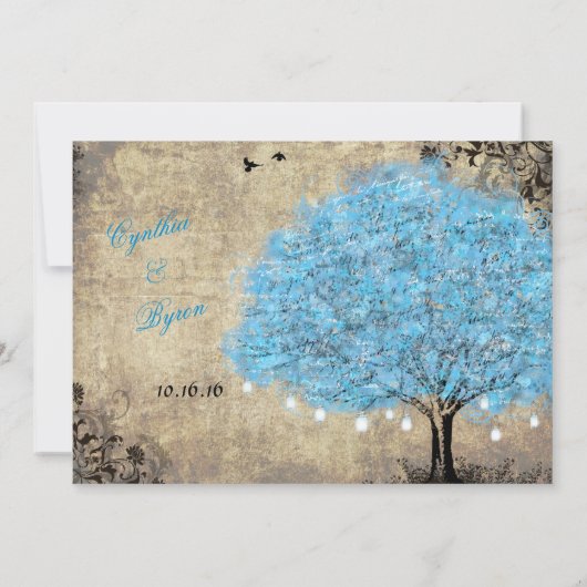 Proposition Arbre bleu Vintage Mariage Invitations (Dos)