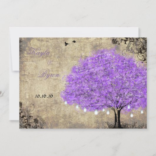 Proposition Purple Tree Vintage Mariage Invitation (Dos)