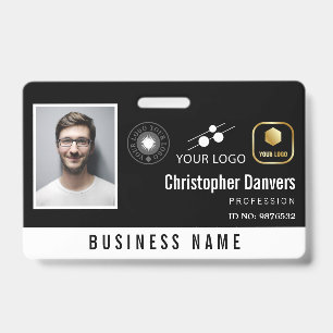 Propre Badge Employé de Bureau Noir Ajouter 3 Logo