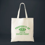 Propriété Du Sac fourre-tout Du Département Des Ma<br><div class="desc">Propriété de Math Department - style collégial vert lettrage avec symboles Pi. Sacs fourre-tout en toile disponibles en petites,  moyennes et grandes versions.</div>