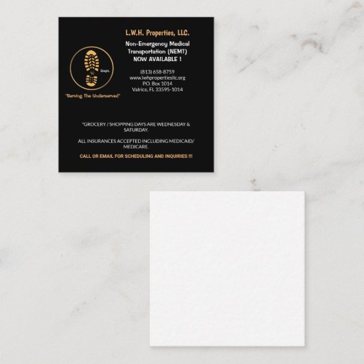 Propriétés de L.W.H., carte d'appel LLC (Devant / Derrière)