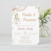 Prosecco en parels bruids douche uitnodiging (Staand voorkant)