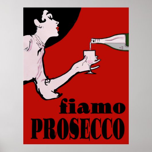 Prosecco Lady in het rood Poster (Voorkant)