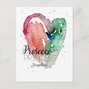 'Prosecco Princess' Monogram Waterverf Hart Briefkaart