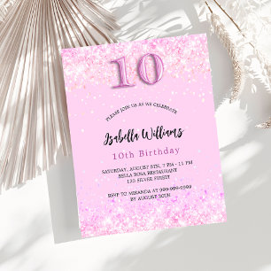 Prospectus 11,4 Cm X 14,2 Cm 10e anniversaire rose confetti fille invitation bu