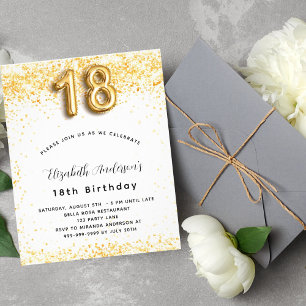 Prospectus 11,4 Cm X 14,2 Cm 18e anniversaire blanc or parties scintillant budg