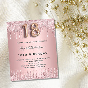 Prospectus 11,4 Cm X 14,2 Cm 18e anniversaire parties scintillant rose vif invi