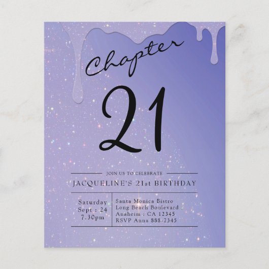 Prospectus 11,4 Cm X 14,2 Cm 21e anniversaire Script Parties scintillant Invita (Devant)