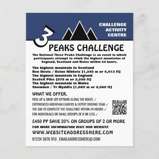 Prospectus 11,4 Cm X 14,2 Cm 3 Peaks Challenge, Mountainering Company Advert (Devant)