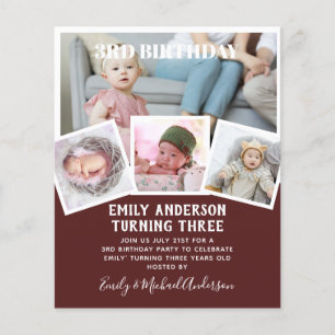 Prospectus 11,4 Cm X 14,2 Cm 3e anniversaire photo Collage Invitation garçon fi