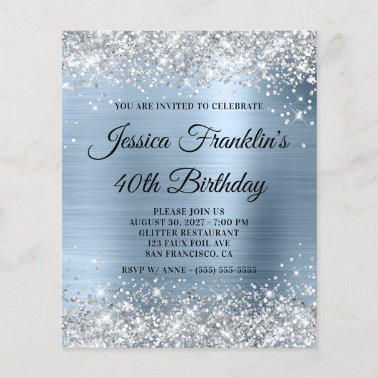 Prospectus 11,4 Cm X 14,2 Cm 40e anniversaire Parties scintillant d'argent Invi (Devant)