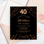 Prospectus 11,4 Cm X 14,2 Cm 40e anniversaire rose noir invitation budget or<br><div class="desc">Veuillez noter que cette invitation est sur papier de prospectus et très mince. Les enveloppes ne sont pas incluses. Pour des invitations plus épaisses (même conception), veuillez visiter notre magasin. Pour une soirée élégante de 40ème anniversaire. Un arrière - plan noir. Décoré d'étoiles dorées roses. Personnalisez et ajoutez un nom,...</div>