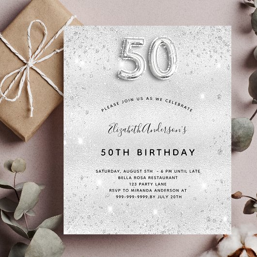Prospectus 11,4 Cm X 14,2 Cm 50e anniversaire argent parties scintillant budget