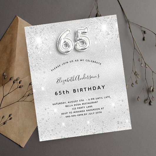 Prospectus 11,4 Cm X 14,2 Cm 65e anniversaire argent parties scintillant budget