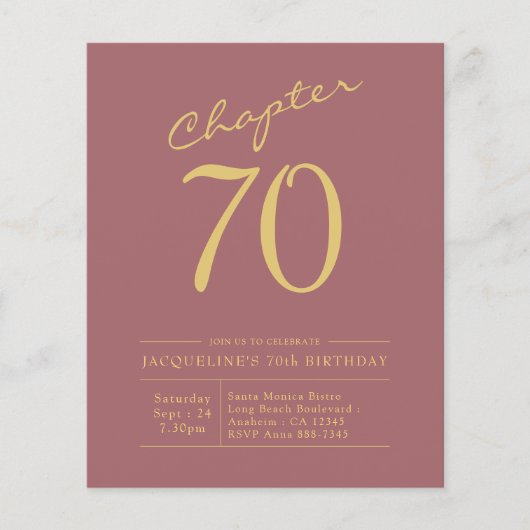 Prospectus 11,4 Cm X 14,2 Cm 70e anniversaire Gold Pink Budget Invitation (Devant)