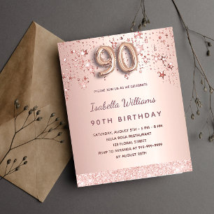 Prospectus 11,4 Cm X 14,2 Cm 90e anniversaire rose or étoiles invitation budgét