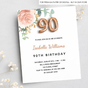 Prospectus 11,4 Cm X 14,2 Cm 90e anniversaire rose or fleuri invitation budget