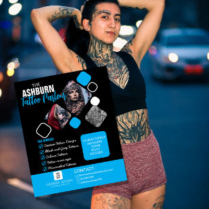 Prospectus 11,4 Cm X 14,2 Cm Affiche de salon de tatouage - Noir bleu personnal