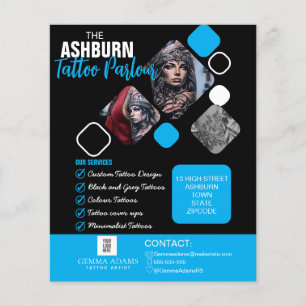 Prospectus 11,4 Cm X 14,2 Cm Affiche de salon de tatouage - Noir bleu personnal