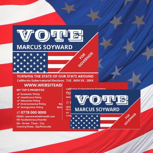 Prospectus 11,4 Cm X 14,2 Cm American Flag Design, Campagne politique Advert