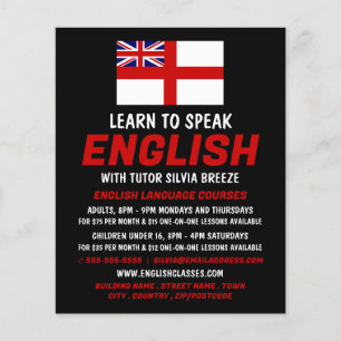 Prospectus 11,4 Cm X 14,2 Cm Angleterre Royaume-Uni Drapeau, Cours d'anglais Ad