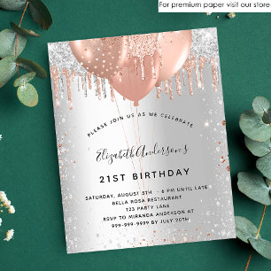 Prospectus 11,4 Cm X 14,2 Cm Anniversaire argent rose or parties scintillant ba