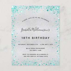 Prospectus 11,4 Cm X 14,2 Cm Anniversaire argent turquoise parties scintillant