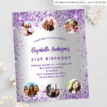 Prospectus 11,4 Cm X 14,2 Cm Anniversaire argent violet photo invitation budget<br><div class="desc">Veuillez noter que cette invitation est sur papier de prospectus et très mince. Les enveloppes ne sont pas incluses. Pour des invitations plus épaisses (même conception), veuillez visiter notre magasin. Une invitation à la fête d'anniversaire de 21e anniversaire, féminine et féminine (ou tout âge). Devant : Un arrière - plan...</div>