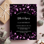 Prospectus 11,4 Cm X 14,2 Cm Anniversaire fête noir rose étoiles invitation bud<br><div class="desc">Veuillez noter que cette invitation est sur papier de prospectus et très mince. Les enveloppes ne sont pas incluses. Pour des invitations plus épaisses (même conception), veuillez visiter notre magasin. Un arrière - plan noir décoré d'étoiles roses. Personnalisez et ajoutez un nom et des détails du parti. Le nom est...</div>