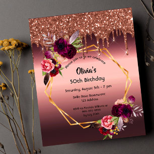 Prospectus 11,4 Cm X 14,2 Cm Anniversaire fleur bourgogne parties scintillant b