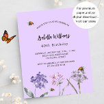 Prospectus 11,4 Cm X 14,2 Cm Anniversaire fleur sauvage violet rose budget invi<br><div class="desc">Veuillez noter que cette invitation est sur papier de prospectus et très mince. Les enveloppes ne sont pas incluses. Pour des invitations plus épaisses (même conception), veuillez visiter notre magasin. Un arrière - plan violet, couleur lavande. Décoré d'abeilles et de fleurs sauvages peints dans le violet et le rose. Personnalisez...</div>