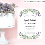 Prospectus 11,4 Cm X 14,2 Cm Anniversaire lavande eucalyptus invitation budgéta<br><div class="desc">Veuillez noter que cette invitation est sur papier de prospectus et très mince. Les enveloppes ne sont pas incluses. Pour des invitations plus épaisses (même conception), veuillez visiter notre magasin. Une invitation classique pour une fête d'anniversaire de 40ème (ou tout âge). Décoré de fleurs de lavande et de verdure d'eucalyptus....</div>