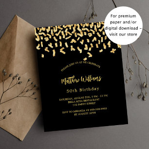 Prospectus 11,4 Cm X 14,2 Cm Anniversaire noir confetti invitation budget