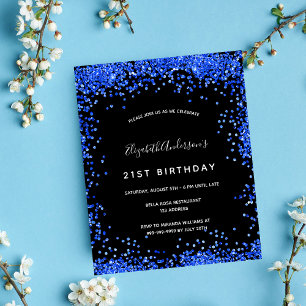 Prospectus 11,4 Cm X 14,2 Cm Anniversaire noir royal bleu budget invitation