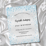 Prospectus 11,4 Cm X 14,2 Cm Anniversaire parties scintillant bleu argenté invi<br><div class="desc">Veuillez noter que cette invitation est sur papier de prospectus et très mince. Les enveloppes ne sont pas incluses. Pour des invitations plus épaisses (même conception), veuillez visiter notre magasin. Pour un 21ème anniversaire élégant (ou tout âge). Un arrière - plan faux argenté. Décoré de faux parties scintillant bleu, brille....</div>