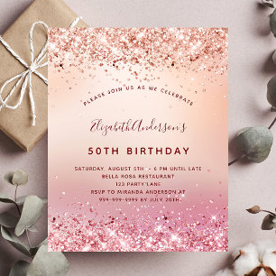 Prospectus 11,4 Cm X 14,2 Cm Anniversaire rose or rose parties scintillant budg
