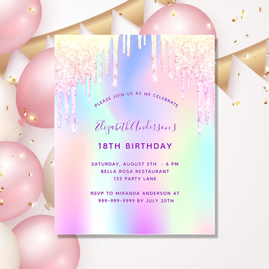 Prospectus 11,4 Cm X 14,2 Cm Anniversaire rose violet invitation budgétaire hol