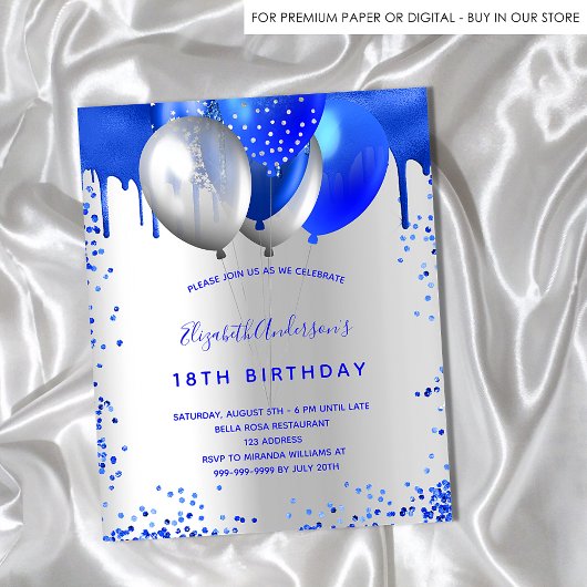Prospectus 11,4 Cm X 14,2 Cm Anniversaire royal bleu argent budget invitation
