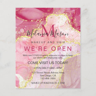 Prospectus 11,4 Cm X 14,2 Cm Aquarelle Liquide Rose Or Moderne Alcool Encre Art