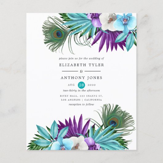 Prospectus 11,4 Cm X 14,2 Cm Aquarelle Orchidées tropicales Mariage Peacock (Devant)