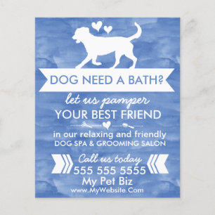 Prospectus 11,4 Cm X 14,2 Cm Aquarelle personnalisable Blue Dog Grooming Flyer