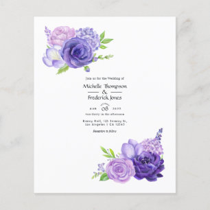 Prospectus 11,4 Cm X 14,2 Cm Aquarelle ultra violette Faire-part de mariage flo