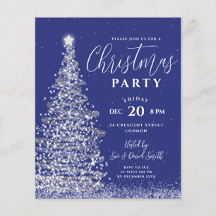 Prospectus 11,4 Cm X 14,2 Cm Arbre de Noël Budget Argent Navy Invitation de vac