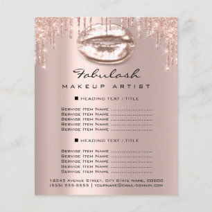 Prospectus 11,4 Cm X 14,2 Cm Artiste de Maquillage Salon Rose Pailleté Flyer Sp