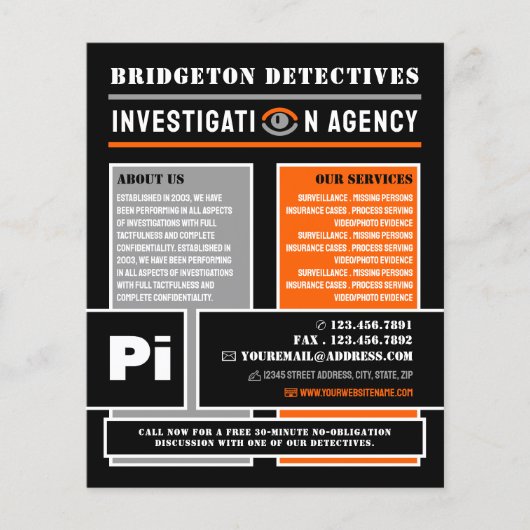 Prospectus 11,4 Cm X 14,2 Cm Audacieux oeil privé, détective privé (Devant)