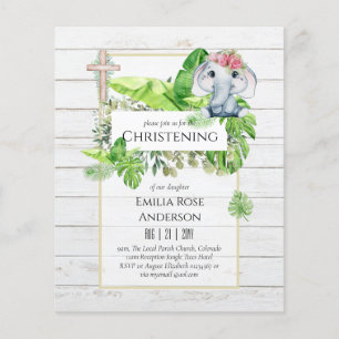 Prospectus 11,4 Cm X 14,2 Cm Baby Elephant CHRISTENING Invitation pour les fill