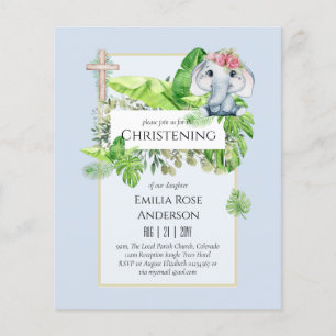 Prospectus 11,4 Cm X 14,2 Cm Baby Elephant CHRISTENING Invitation pour les fill