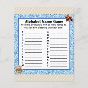 Prospectus 11,4 Cm X 14,2 Cm Baby shower Alphabet Nom BINGO Jeu Teddy Bear