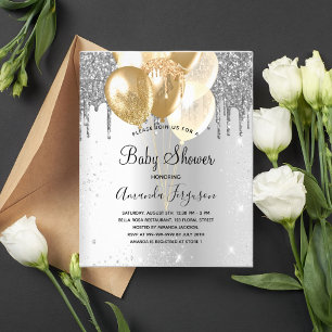 Prospectus 11,4 Cm X 14,2 Cm Baby shower argent or ballons d'or invitation budg