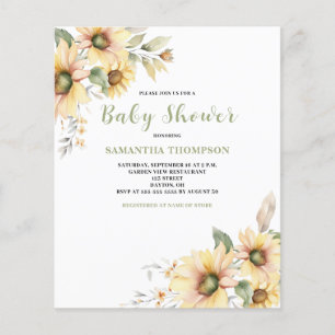 Prospectus 11,4 Cm X 14,2 Cm Baby shower Budget Floral Botanique Invitation